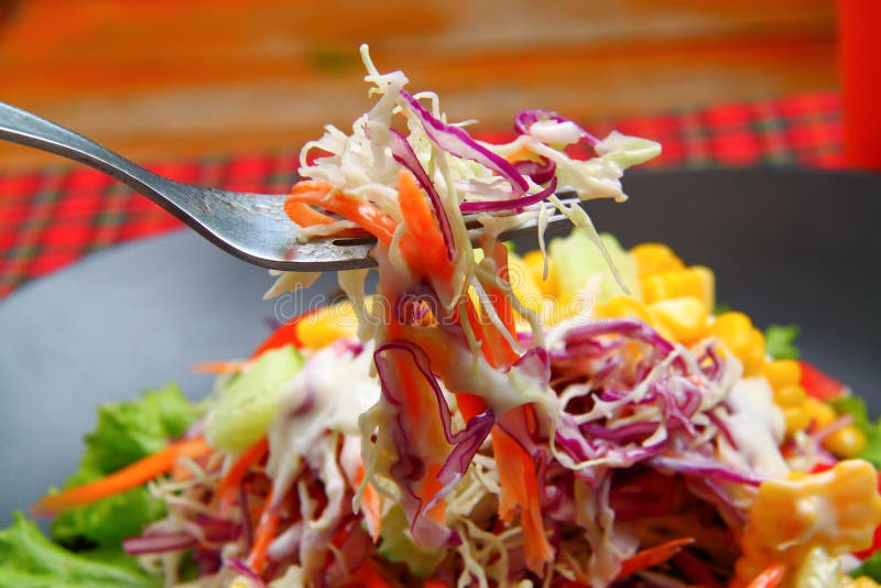 Vegetable mix salad with corn, red cabbage