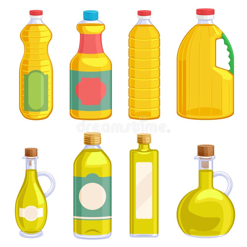 Vegetable Oil Assorted Bottles Set. Stock Vector Illustration of