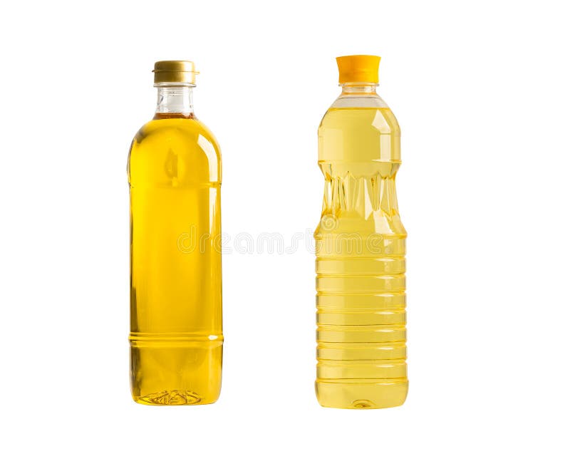 Vegetable Oil with Olive Oil in Different Bottle for Cooking Isolated
