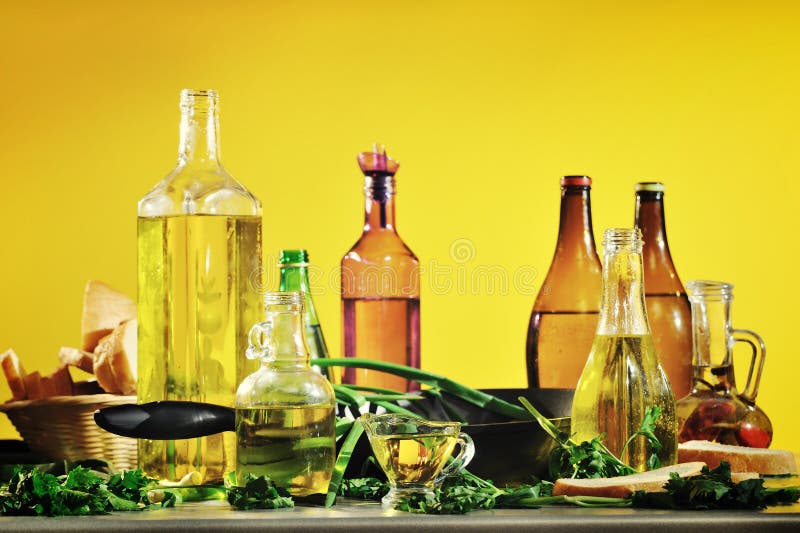 Vegetable oil on a yellow background