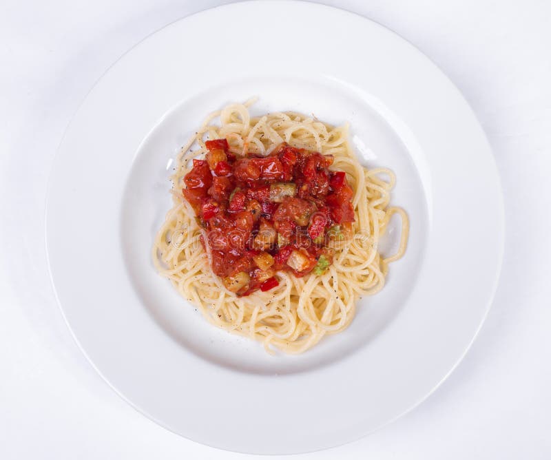 Vegetable Pasta with Meatballs and Tomato Sauce Stock Image Image of