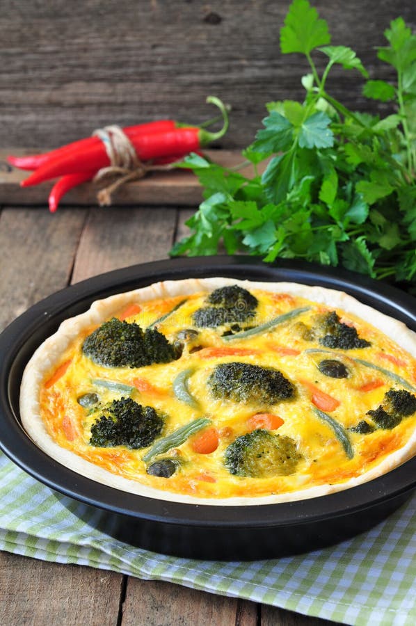 Vegetable Pie Tart with Broccoli, Peas, Carrot and Cheese. Stock Image ...