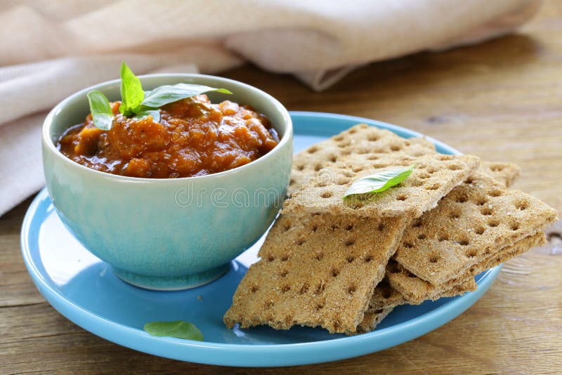 Vegetable ragout dip from eggplant and tomato