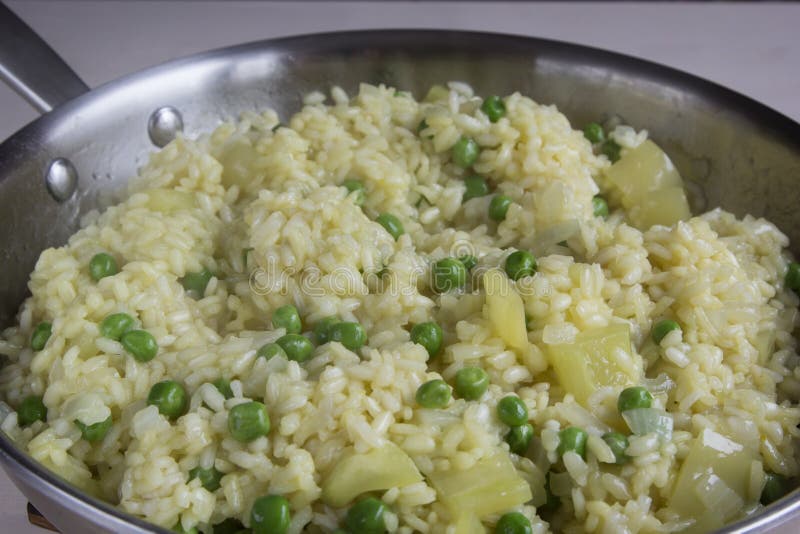 Vegetable Risotto with Saffron and Green Peas Stock Photo Image of