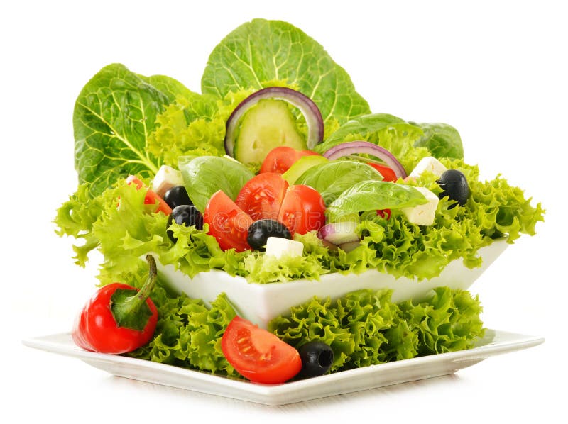 Vegetable Salad Bowl on White Stock Photo Image of basil, ingredient