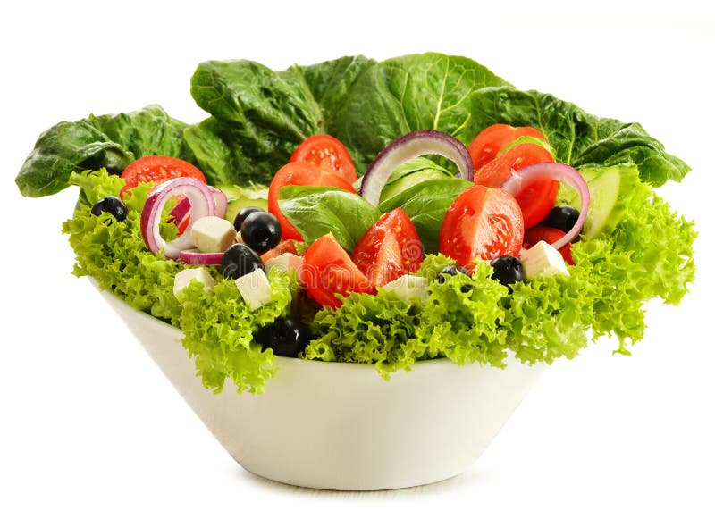 Salad in a bowl on white stock image. Image of herbs 17730745