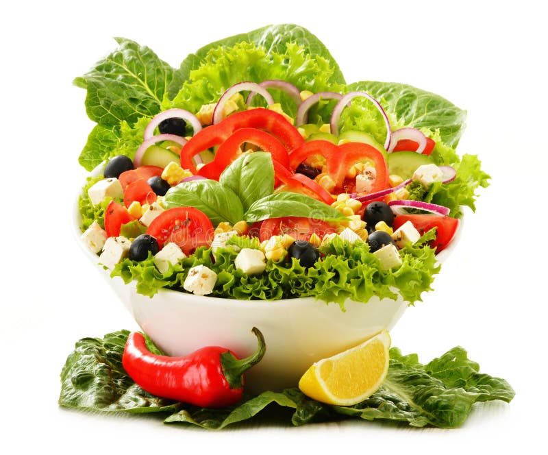Vegetable Salad Bowl Isolated on White Stock Image Image of feta, citrus 39564893