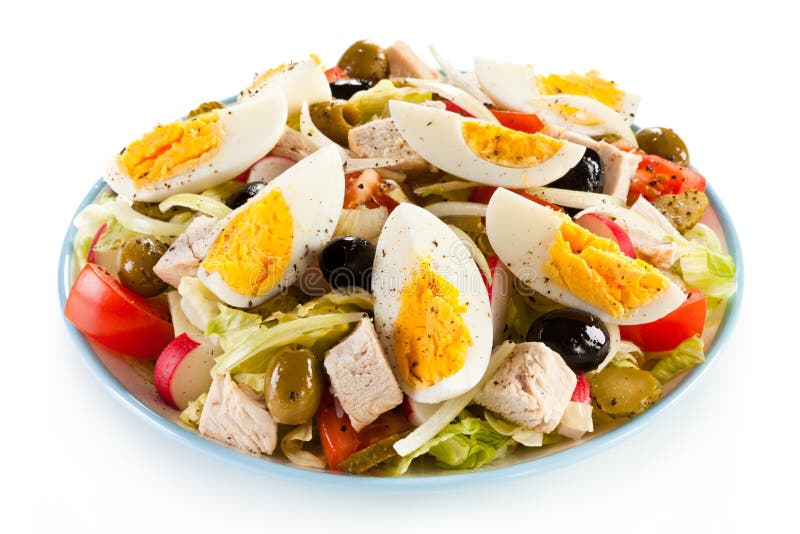 Vegetable Salad with Chicken and Eggs Stock Photo Image of horizontal