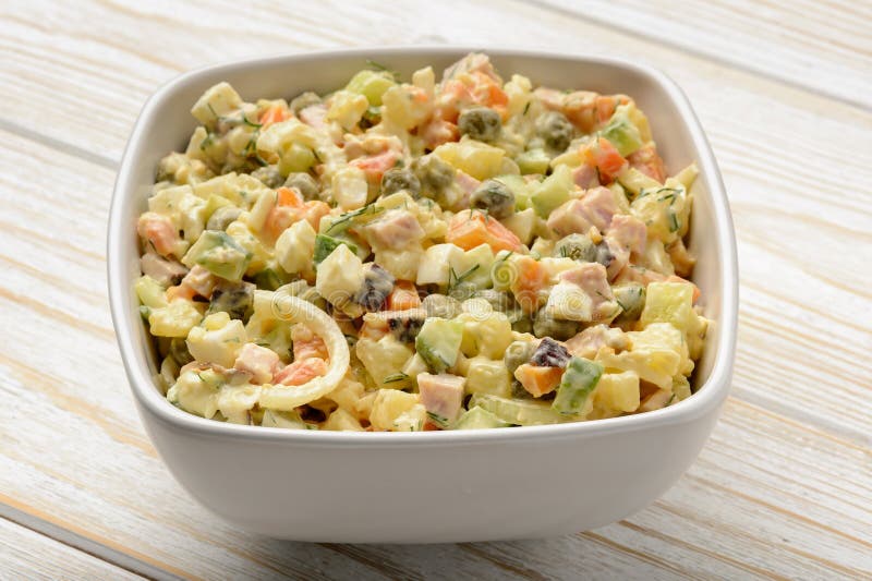 Vegetable Salad with Eggs, Carrot, Potatoes, Green Peas, Cucumbers and