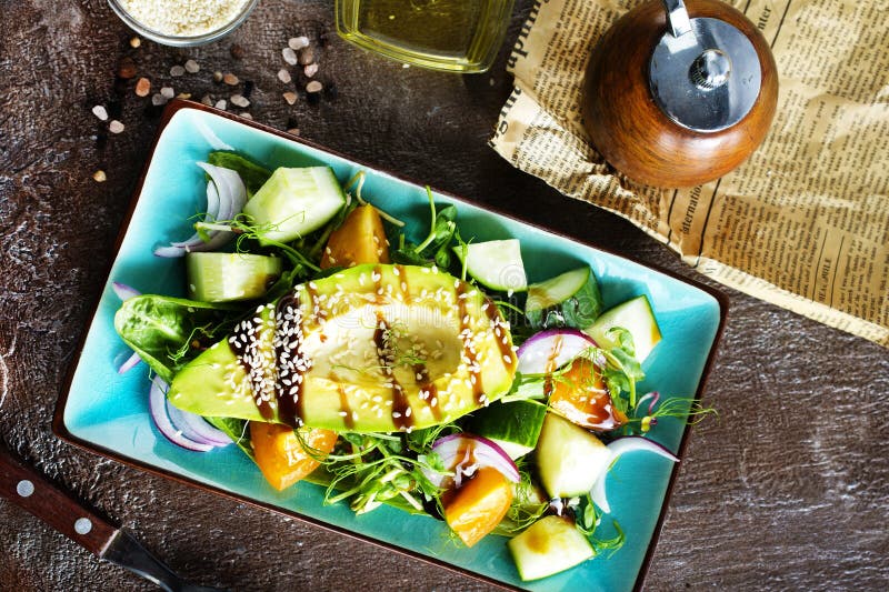 Vegetable Salad with Fresh Avocado Stock Photo Image of leaf, salad