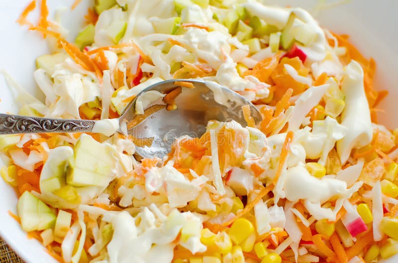 Vegetable Salad with Mayonnaise, Closeup Stock Photo Image of