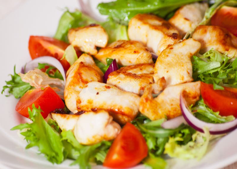 Vegetable Salad with Roasted Chicken Breast Stock Photo Image of