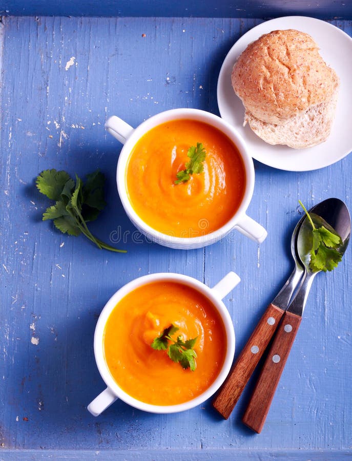 Vegetable Soup in a Bowls on Blue Surface Stock Image Image of