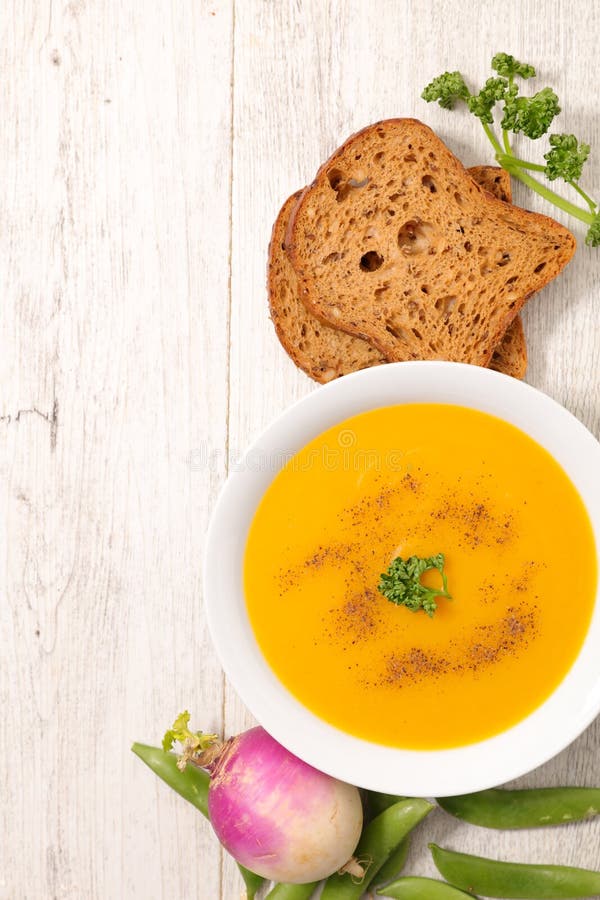 Vegetable soup and bread stock image. Image of dinner 125418631