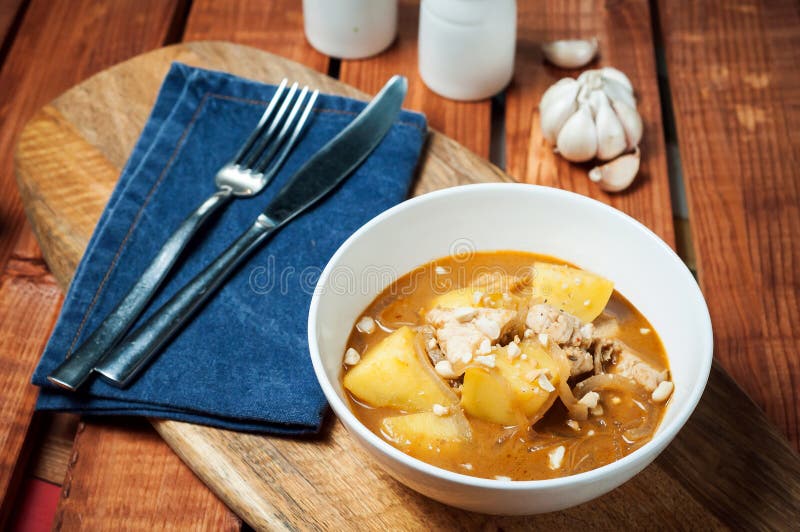 Vegetable Soup with Chicken and Potatoes, Thai Cuisine Stock Photo