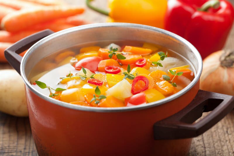 Vegetable soup in pot stock photo. Image of fresh, appetizer 27913946