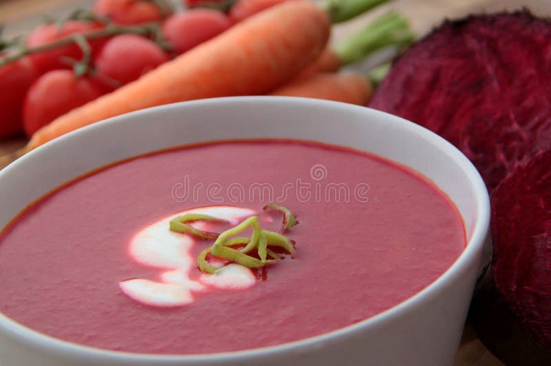 Vegetable Soup with Red Beet, Carrots and Tomatoes. Stock Image Image
