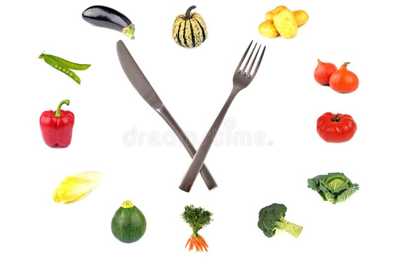 The vegetables clock stock photo. Image of knife, clock 140726200