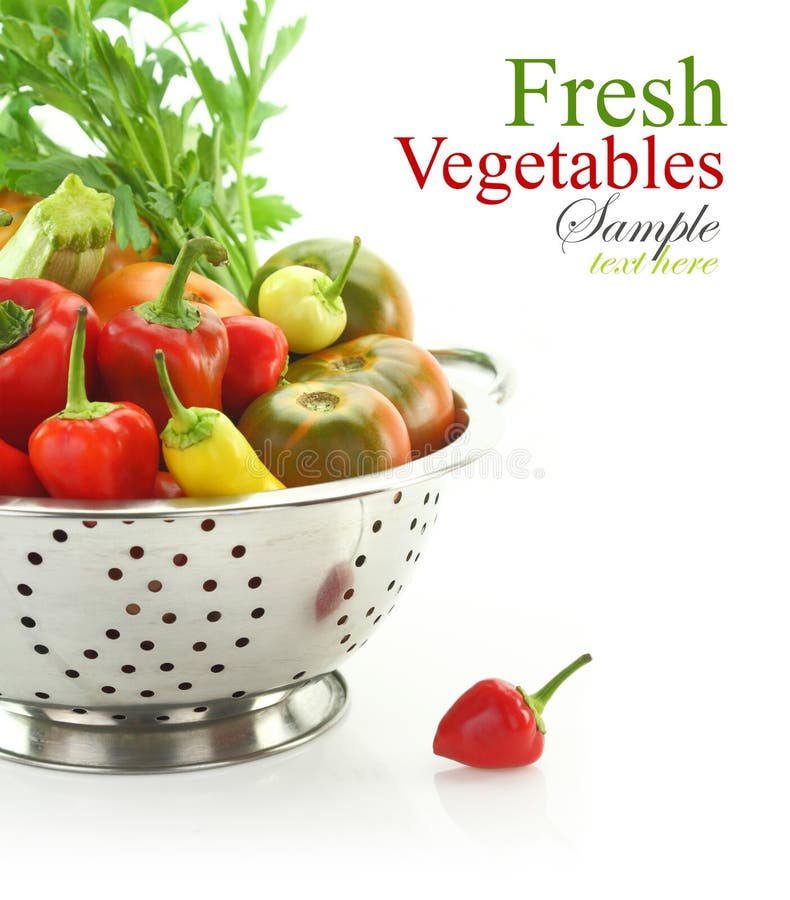 Vegetables in colander stock photo. Image of pepper, green 33865964