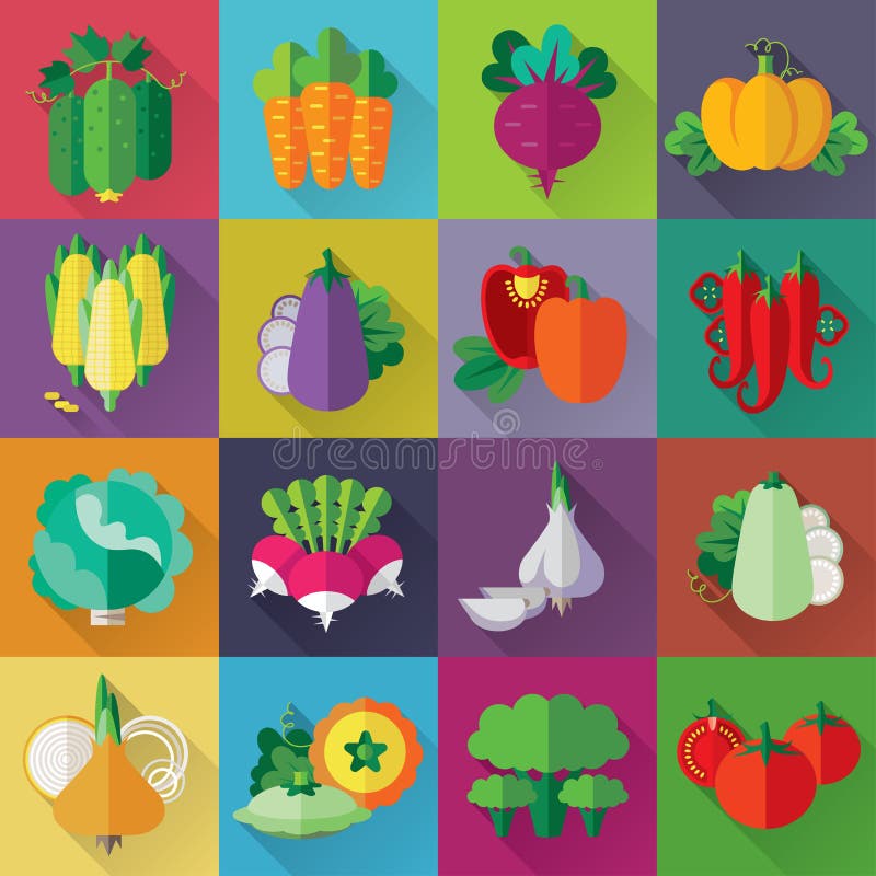 Vegetables colorful icons set