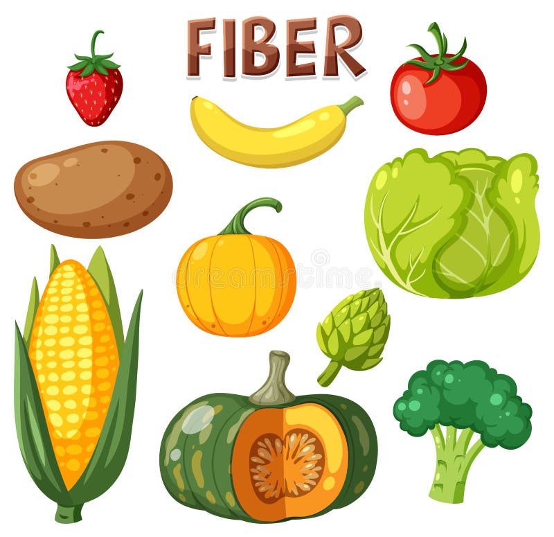 Vegetables and Fruits Fiber Foods Group Stock Vector - Illustration of