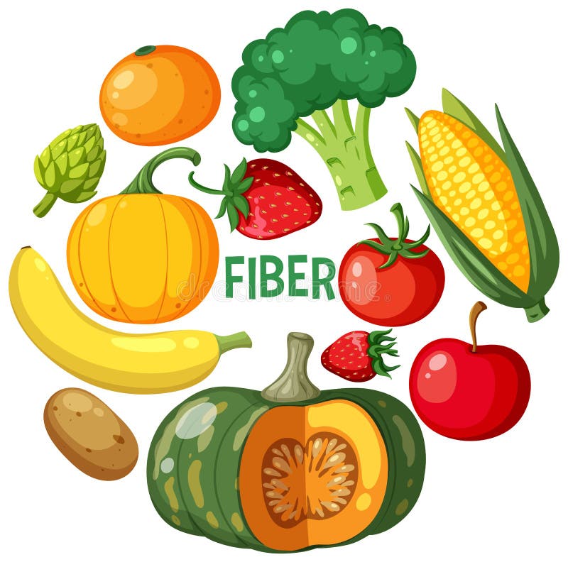 Vegetables and Fruits Fiber Foods Group Stock Vector - Illustration of