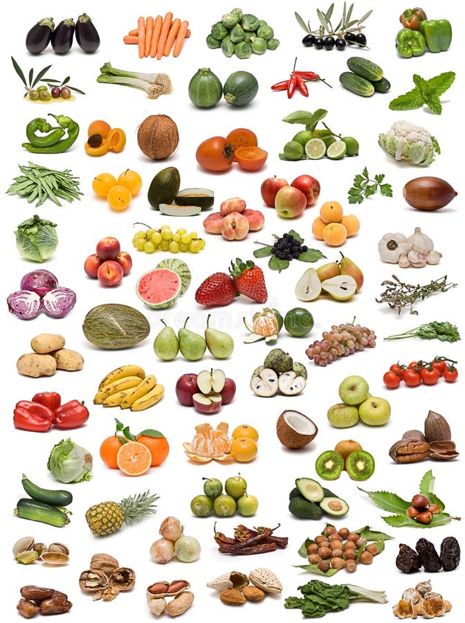 Vegetables, fruits and nuts.