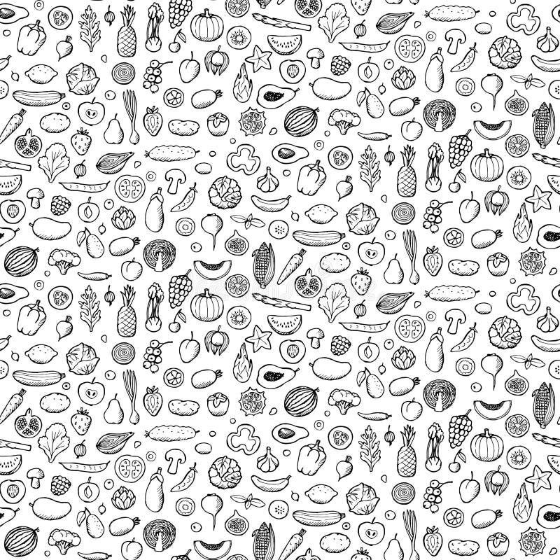 Vector illustration of seamless pattern with vegetables and fruits elements. Vector illustration of seamless pattern with vegetables and fruits elements