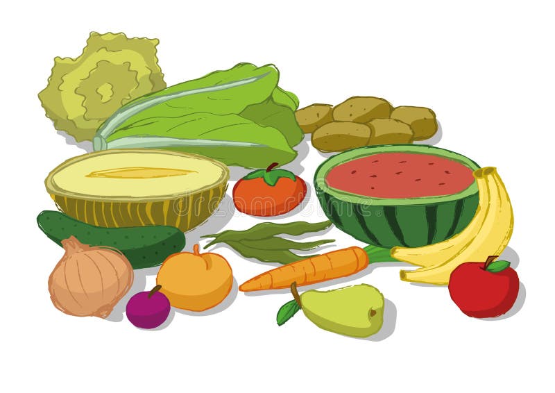 Vegetables and fruits set stock vector. Illustration of vector - 63746465