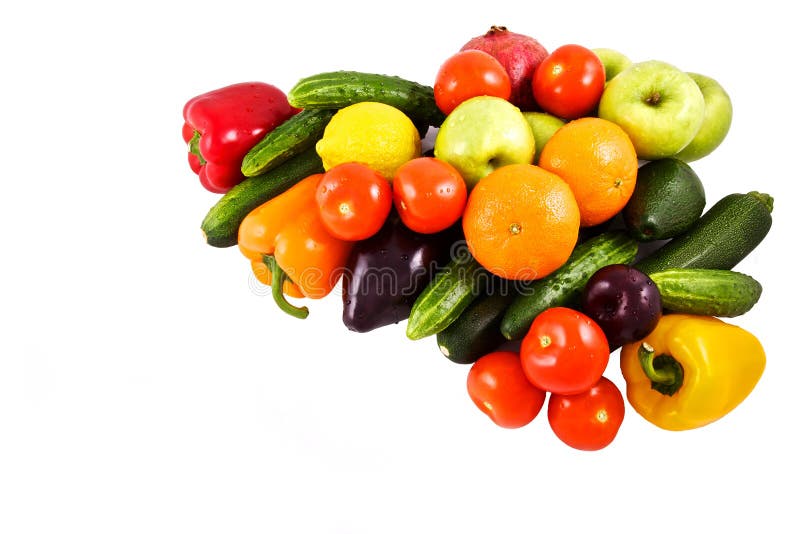 Vegetables and Fruits on White Stock Image Image of freshness