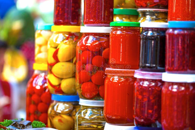 Vegetables in glass jars stock photo. Image of fatih 73163078
