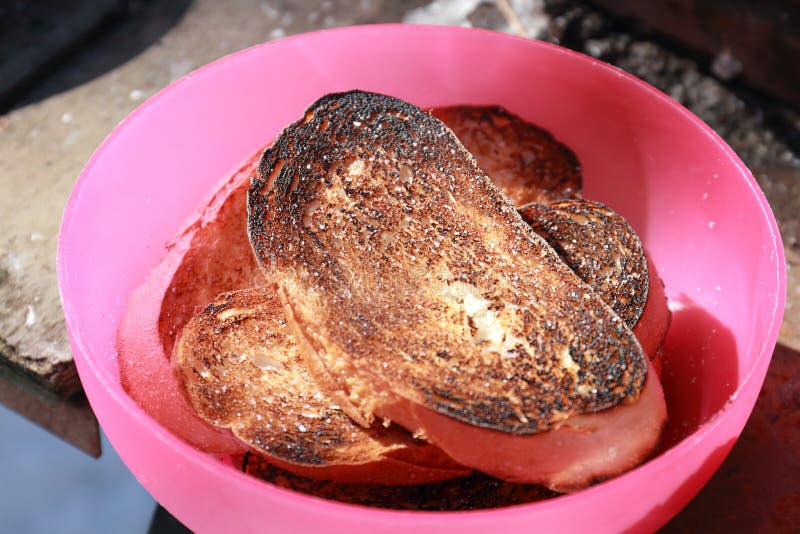 Vegetables, Meat, Mushrooms and Bread Toasted at the Stake and Bbq