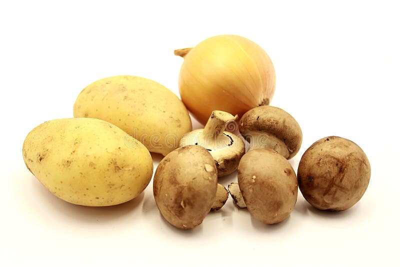 Vegetables Onions, Potatoes, Mushrooms Isolated Stock Image Image of