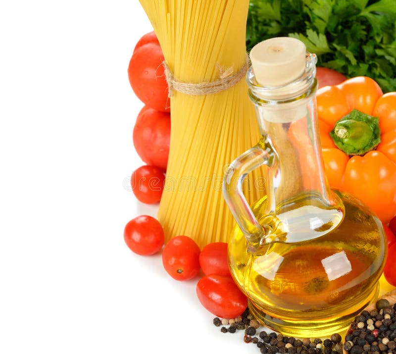 Vegetables, Pasta and Olive Oil Stock Image Image of tomato, bottle