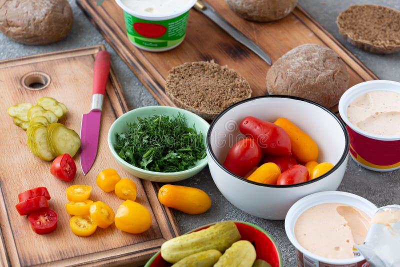 Vegetables and Spread for Vegan Sandwiches Stock Photo Image of