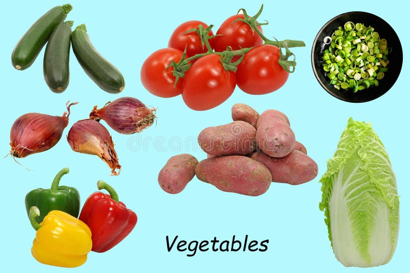 Vegetables with Zucchinis Tomatoes Spring Onions Shallot Potatoes