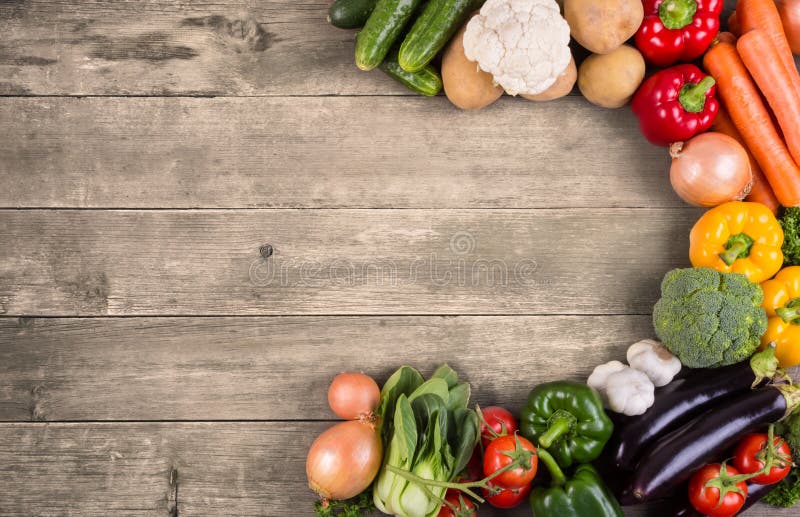 Vegetables On Wood Background With Space For Text. Organic ...