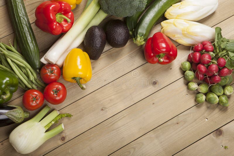 Vegetables on Wooden Surface Stock Image - Image of food, brinjal: 28085771