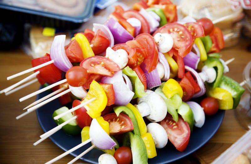 Vegetarian BBQ skewers stock image. Image of cooking 13628433