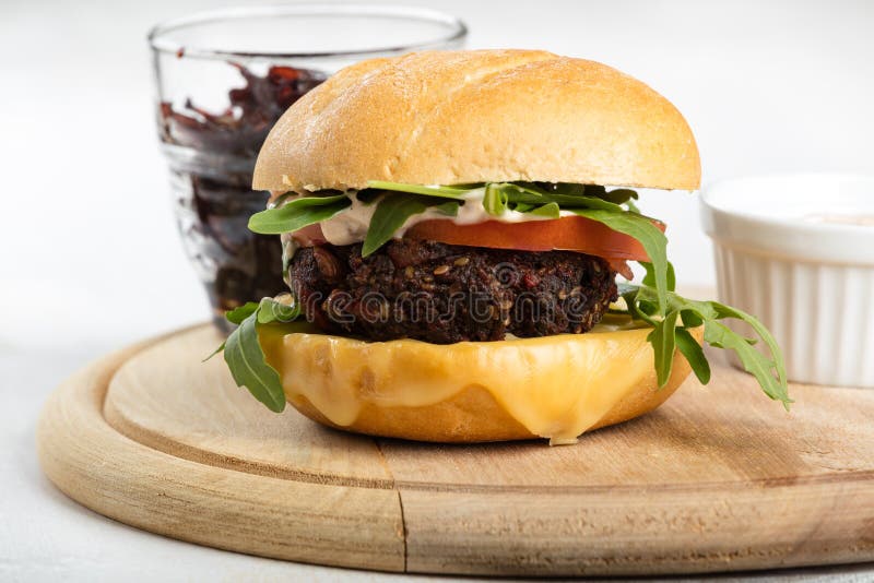 Vegetarian Burger with Cheese and Vegetables Stock Image Image of
