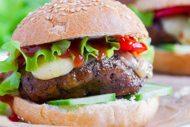 Vegetarian Burger with the Seitan Vegan Meat Stock Image Image of