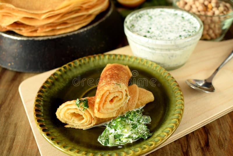 Vegetarian Crepes Made of Chickpea Flour Stock Image Image of rolls