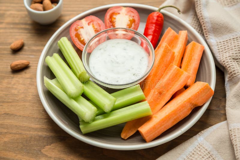 Vegetarian Healthy Snacks, Vegetable Snack Carrots, Celery, Tom Stock