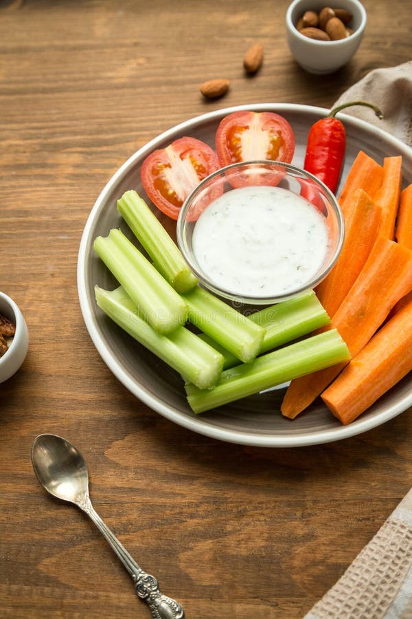 Vegetarian Healthy Snacks, Vegetable Snack: Carrots, Celery, Tom Stock