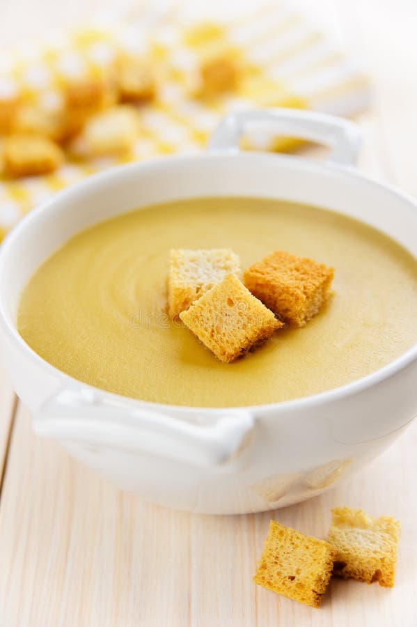 Vegetarian Lentil Cream Soup Stock Photo Image of plate, croutons