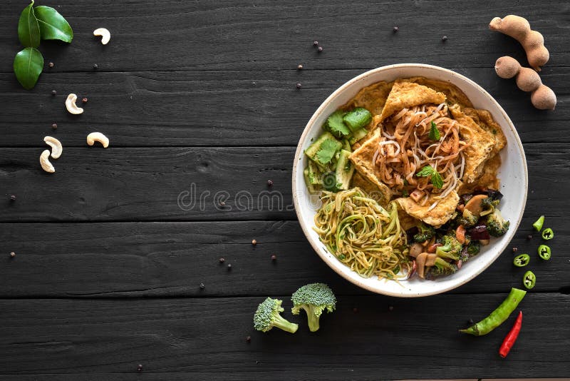 Vegetarian Pad Thai, Thai Food, Thailand`s national dishes on wood background