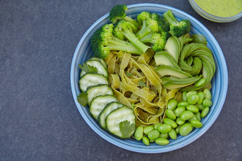 Vegetarian Pasta with Cucumber, Broccoli, Avocado and Edamame Stock Image Image of dinner