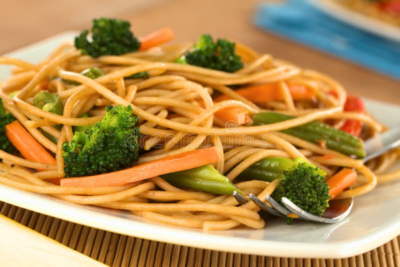 Vegetarian Pasta Stir Fry stock photo. Image of fried 22725810