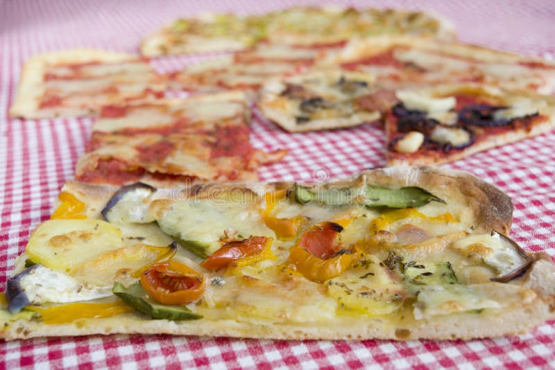 Vegetarian Pizza with Tomatoes Potatoes Eggplants and Zucchini Stock