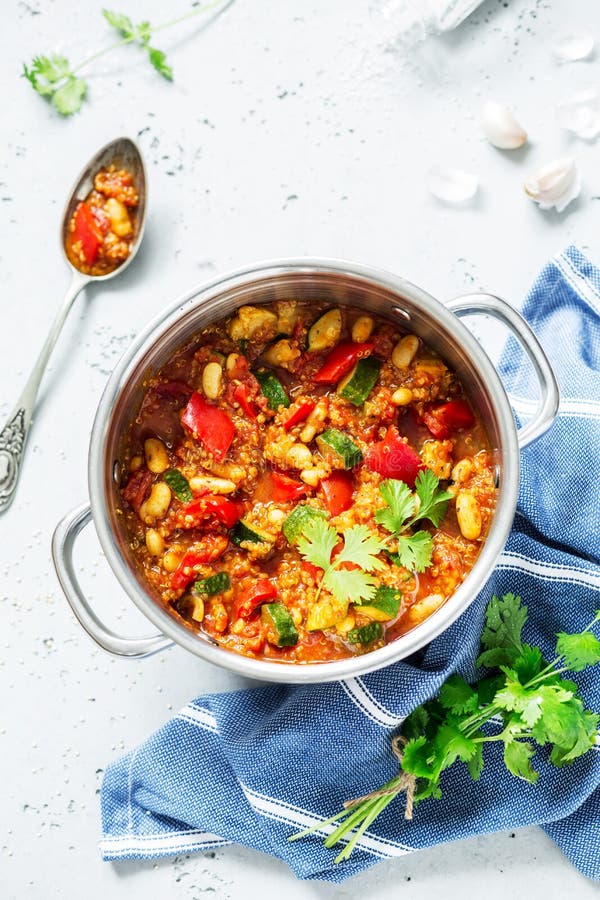 Vegetarian stew thick soup with quinoa, beans